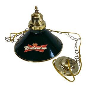 Vintage Budweiser Green Barn Pendant Light Fixture Chain & Crown Game Room